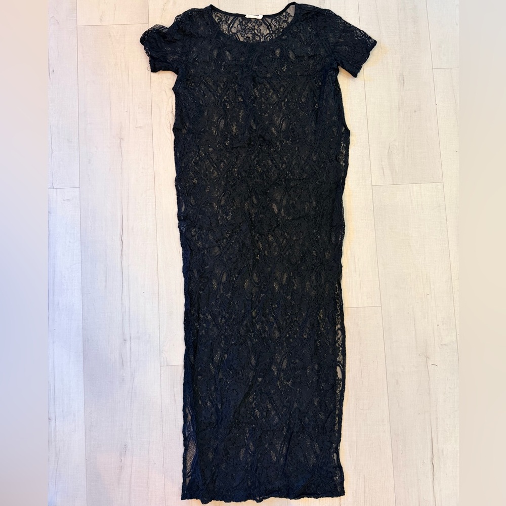 Lush Black Long Lace Maxi Dress